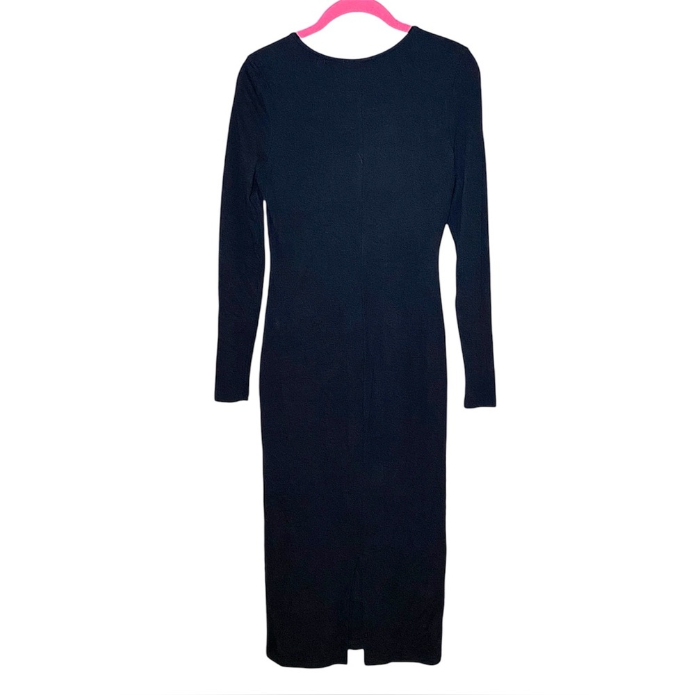Marine Layer Lexi Rib Midi Dress Bodycon Long Sleeve Stretch Black Medium - Picture 5 of 7